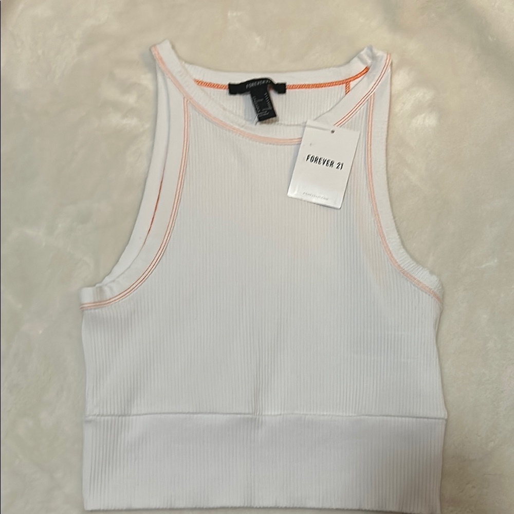 Forever 21 White Fitted Crop Tank Top